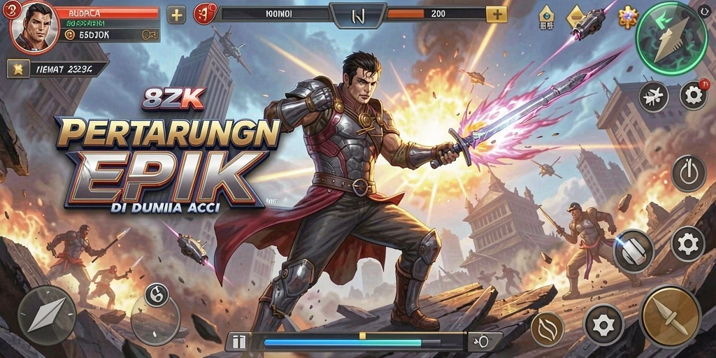 Tampilan menegangkan dari gameplay 8ZK dengan pertarungan yang epik.