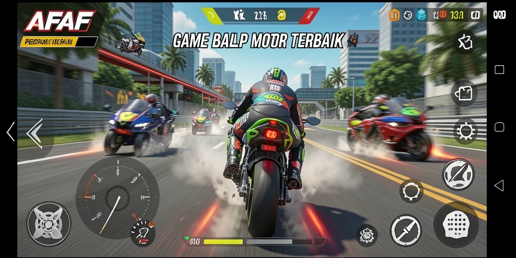 Tampilan gameplay AFAF dengan balapan seru di lintasan yang menantang.