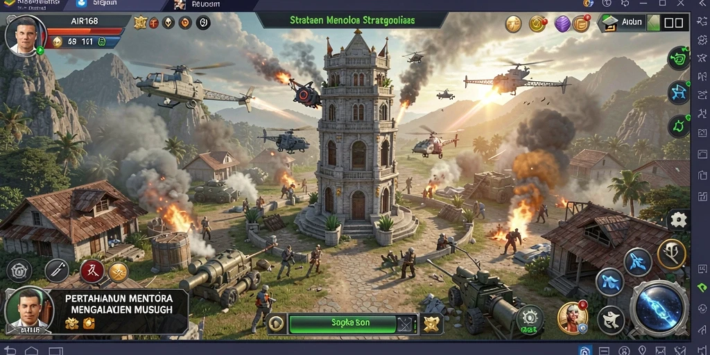 Tampilan gameplay Tower Defense yang intens dan strategis di AIR168.