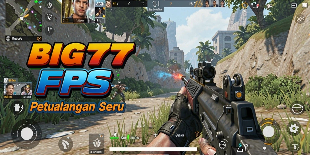 Tangkapan layar utama dari BIG77 menunjukkan aksi seru dalam permainan FPS.