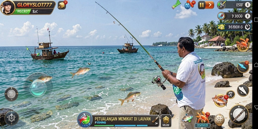 Tampilan menakjubkan gameplay GLORYSLOT777 dengan aksi memancing seru.