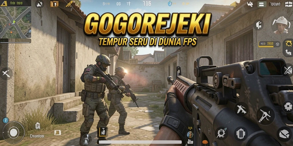 Screenshot utama GOGOREJEKI menampilkan aksi menembak intens.