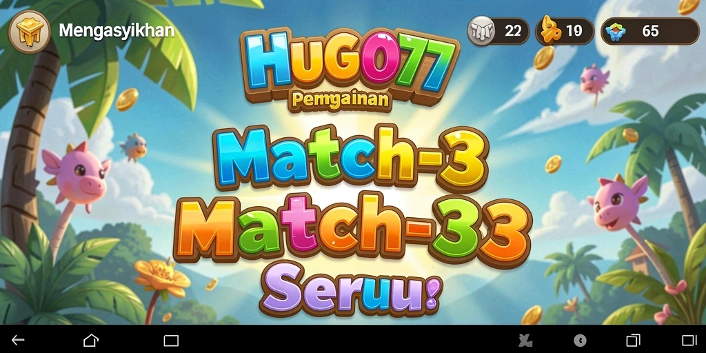 Screenshot gameplay HUGO77 menampilkan serunya permainan Match-3.