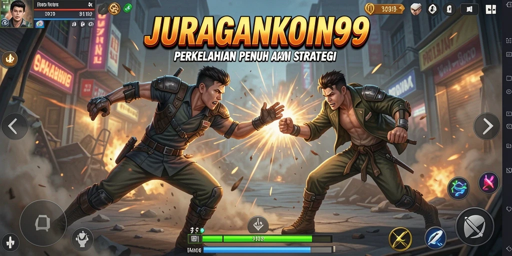 Tampilan gameplay JURAGANKOIN99 dengan karakter Fighting yang menarik.