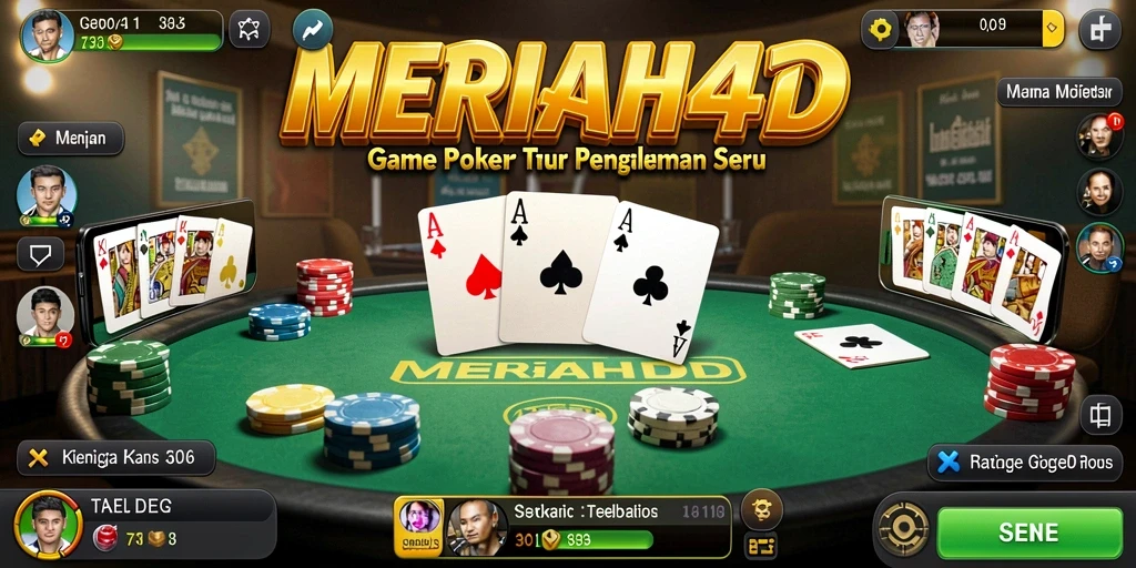Screenshot gameplay MERIAH4D menampilkan aksi Poker yang seru.