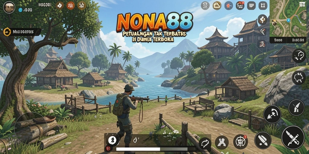 Tangkapan layar gameplay NONA88 menampilkan petualangan seru di dunia terbuka.