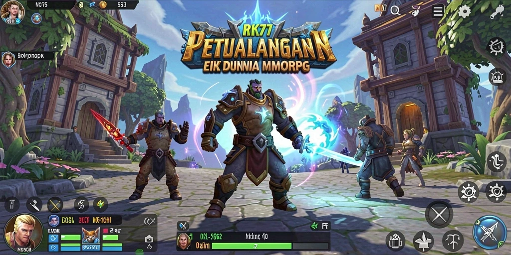Screenshot menampilkan momen epic dalam gameplay RK77 di dunia MMORPG.