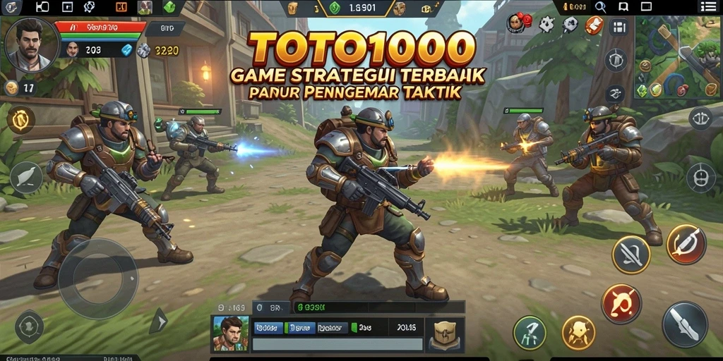 Tangkapan layar gameplay TOTO1000 menampilkan pertempuran strategis yang intens.