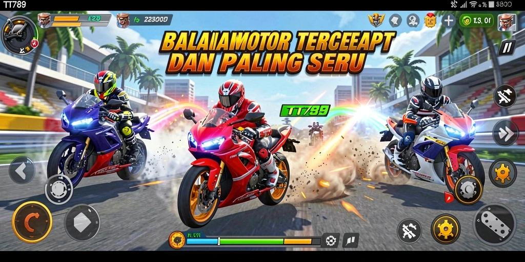 Tampilan gameplay memukau dari balapan motor TT789.