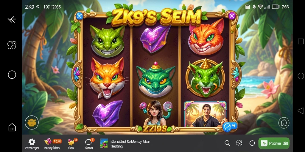 Screenshot utama ZK9 menampilkan gameplay slot yang menarik dan interaktif.